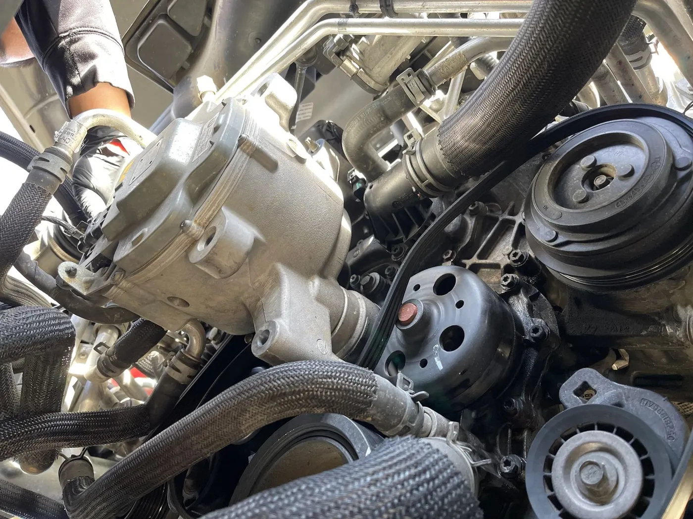 Engine bay during a mobile repair